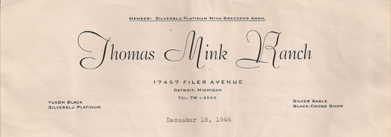Thomas Mink Ranch of Detroit, Michigan 1944